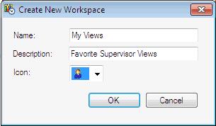 The workspace is the large area where views appear in the main window. A workspace hosts views, including views from different application modules.