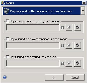 Use this dialog to play sounds when the value of the statistic enters the range of a condition, changes within the condition, or exits the range of a condition.