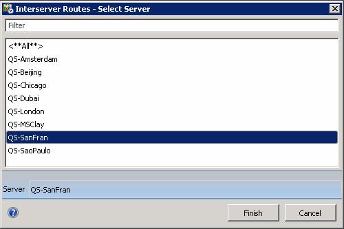 This dialog selects an CIC to display routes for when an Interserver Routes view is added. Filter box Selects a subset of server names in the list based on user input of a partial or full server name.
