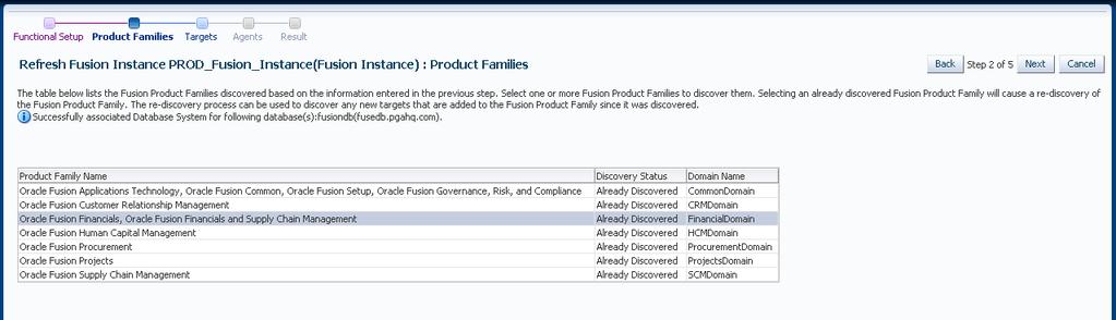 On the Product Families Step, you can choose one or more Product Families. In this example, we will choose just one Product Family, Oracle Fusion Financials. 3.