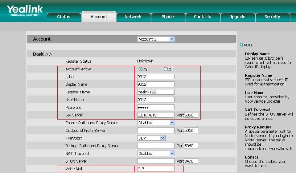 Select the Account tab. Enter in the parameters as follows: Account Active Set this value to On.