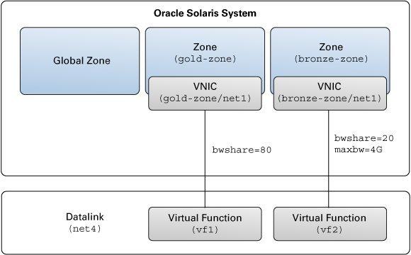 How to Offload Hardware SLAs to a NIC (Use Case) The following figure shows the Oracle Solaris system setup used in this use case.