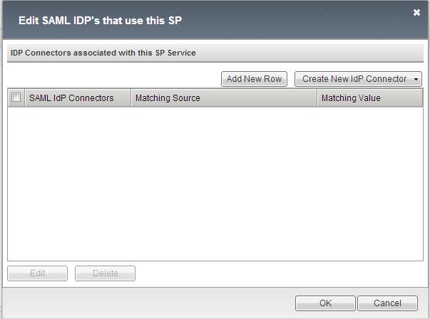 3. On the Edit SAML IDP s that use this SP window, click Add New Row. 4. In the SAML IdP Connectors column, select the Identity Provider Connector (for example, /Common/SAM). 5. Click Update. 6.