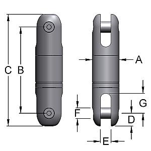 BULLET NOSE TO BULLET NOSE - TYPE 414 SOCKET TO CLEVIS - TYPE 511 Rope Size A B C D E F G Weight 0.45 A-414 1/8 0.88 2.38 3.13 0.38 0.25 0.31 0.41 0.37 0.75 BB-414 1/4 1.31 3.56 4.44 0.44 0.31 0.38 0.56 1.