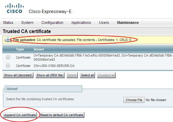 n) Upload CA Certificate to