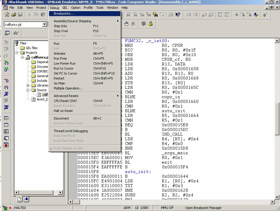 Select Breakpoints to turn the Trace system on.