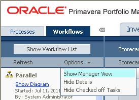 To start Manager View, Click Options, Show Manager View.