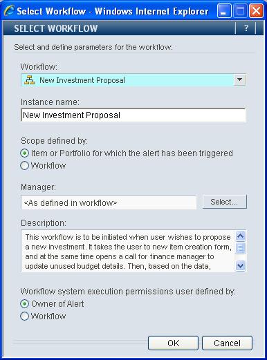 The name of the Workflow Instance that will be created when the alert triggers can be set in advance. By default, it is set to the Workflow name, but it can be edited.