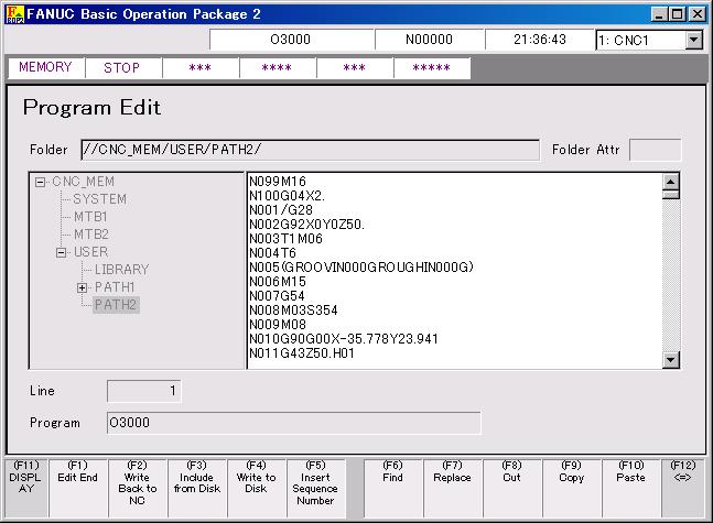 B-63924EN/01 2.STANDARD OPERATION 2.3.4 Editing an NC Program An NC program on the CNC can be read for editing into the edit screen of Basic Operation Package 2.