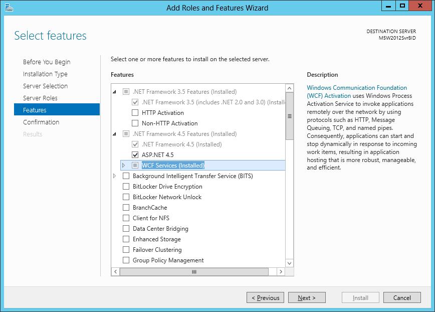 6 In the Select Server Roles Window Enable.NET Framework4.5 features, select.
