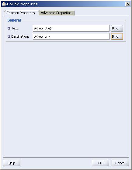 Figure 10 - GoLink Property Dialog If you are not sure what the exact attribute name is, click the Bind button to bring up the Binding Editor.