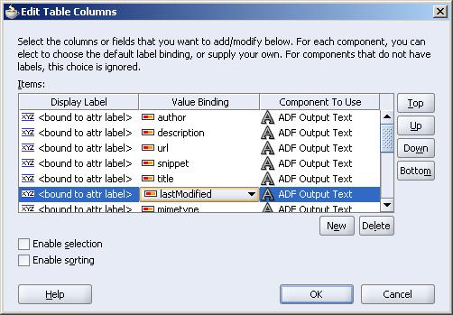 Figure 7 - Edit Table Columns Dialog The two remaining tasks that need to be done are in the Page Definition. Right-click the page and select Goto Page Definition from the context menu.