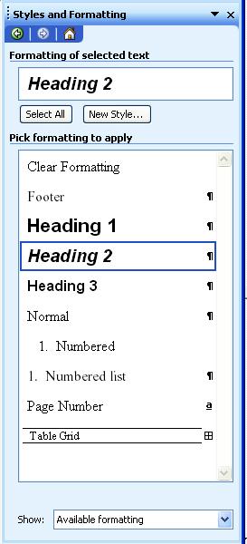 The STYLE box on the FORMATTING toolbar shows the style of the paragraph in which the cursor is resting.