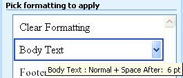 7. Rest your cursor over the style named BODY TEXT and notice the description of the formatting for this style.