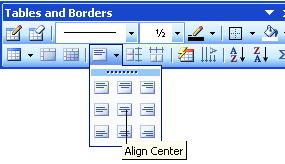 6. On the TABLES AND BORDERS toolbar select the option for the horizontal and vertical alignment you want. Create a table from tabbed text: 1. Select the text you want to convert.