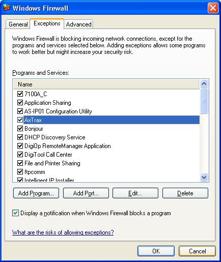 Firewall Configuration 4. Select the Exceptions tab. 5. Click Add Program.