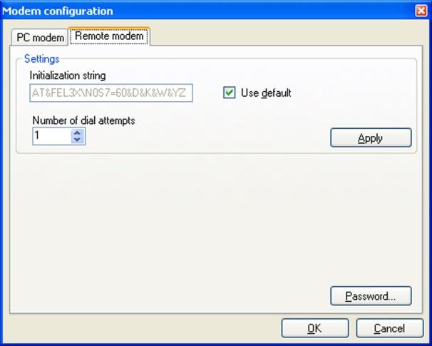 Network Configuration 3. Click to change the Number of dial attempts (if required). For most applications, the default dialing string is sufficient. The dialing string is displayed in the window. 4.