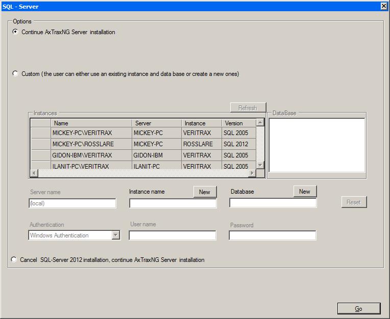 Installation The AxTraxNG Server operates using an SQL server 2005/2008/2012 database.
