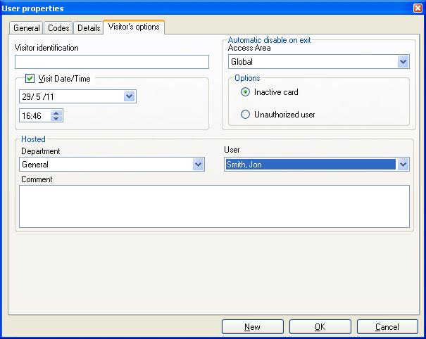 Setting Up a Site Field Description Automatic disable Define automatic disable access right options: on exit Access Area: Select the Access Area to disable access to Inactive card: The designated