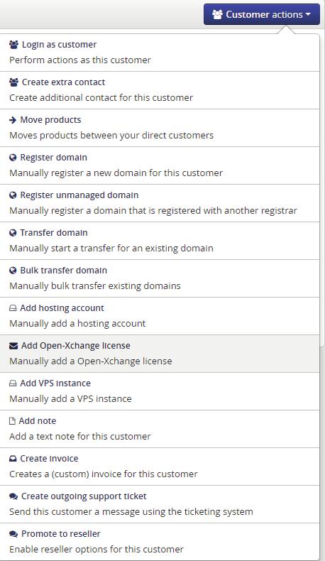 8. Add an Open-Xchange license to a customer After defining licenses, you can add it to a customer. 1. Login to your Reseller Area 2.