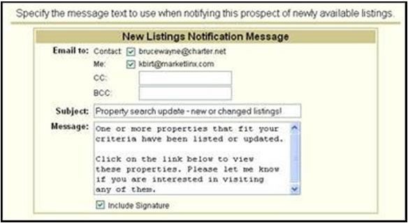 Step 11: Accept or change the default New Listing Notification Message.