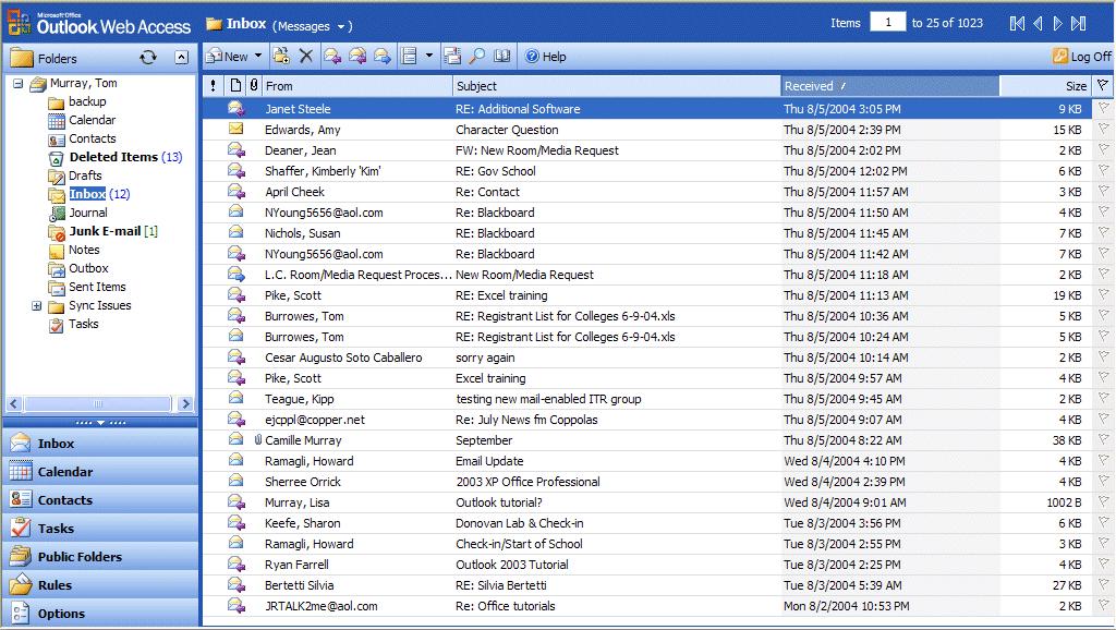 Inbox This should take you to your Outlook Inbox screen similar to the one below. We are aware that the Menu screen image, shown above, is extremely small.