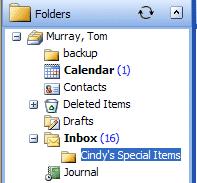 This will place the newly created folder under the folder you chose (see image on left). Notice that our folder is under the Inbox.