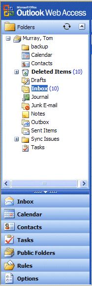 Different Views in Outlook Web Access 2003 Navigation Pane When you first open Outlook Web Access 2003, your screen will normally look like the one at the top of Page 3.