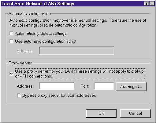 Technical Guides Operating Instructions 3. Click [LAN Settings...]. Confirm the Use a proxy server for your LAN check box. Confirm if the check box is not checked.