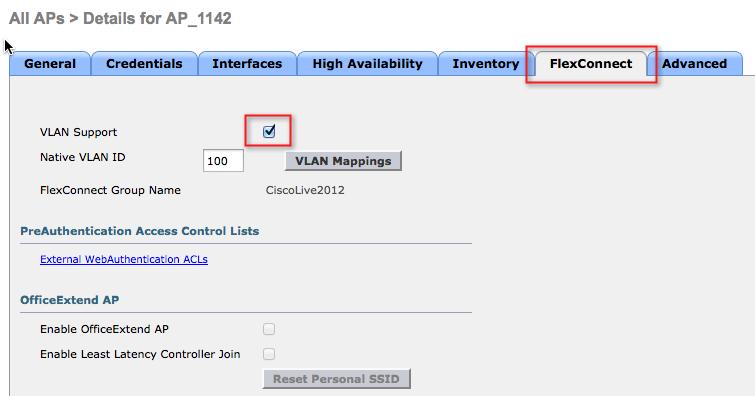 Configure FlexConnect VLAN Mapping Step 3: FlexConnect Specific Configuration FlexConnect AP can be connected on an access port or connected to a 802.