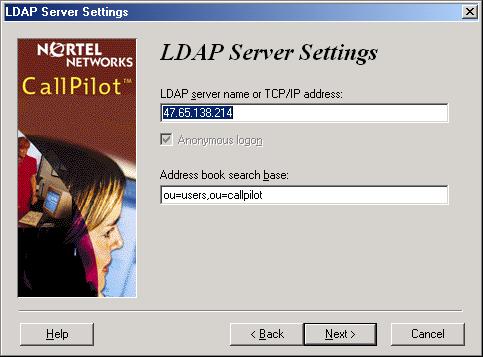 Chapter 3 Installing and configuring Unified Messaging 23 19 Click the Next button. The LDAP Server Settings screen appears.