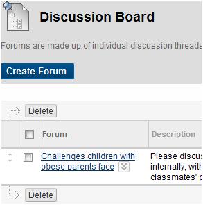 Click Create Forum button Step 4: Type in the name of the Forum Step 5: Type in a description or post your discussion questions Step 6: Check or uncheck any
