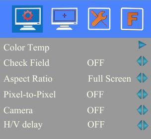 ITEMS OPTIONS Color Temp 6500ºK/7500 ºK/9300 ºK/User Red Note: Only available Green under User mode to Blue meet the color value you need.