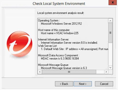 Installation Figure 3-3. Displays local system environment information 9. Click Next. The installation checks your system for an existing SQL server.