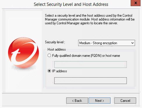 Installation The Select Security Level and Host Address screen appears. Figure 3-7. Select a security level 2.