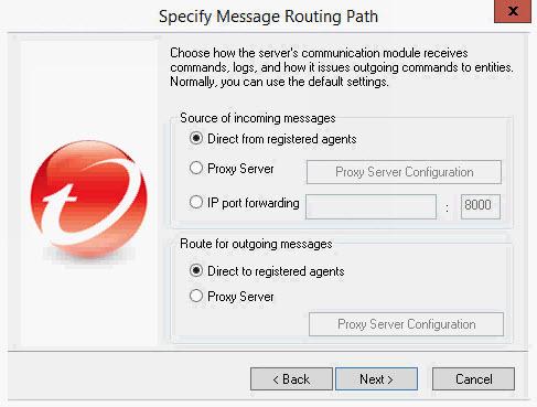 Control Manager 7.0 Installation Guide Configuring Notification Settings Procedure 1. Click Next. The Specify Message Routing Path screen appears. Figure 3-10.