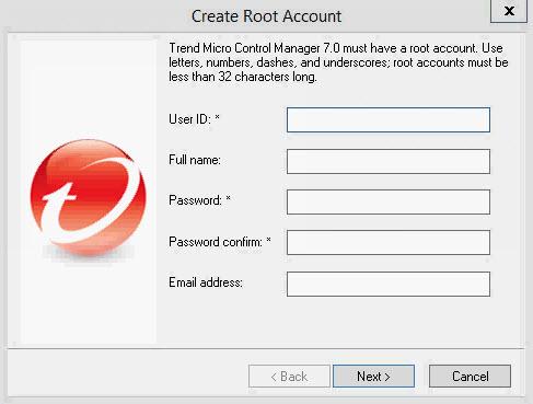 Installation The Create Root Account screen appears. Figure 3-12. Provide information for the Control Manager root account 2.