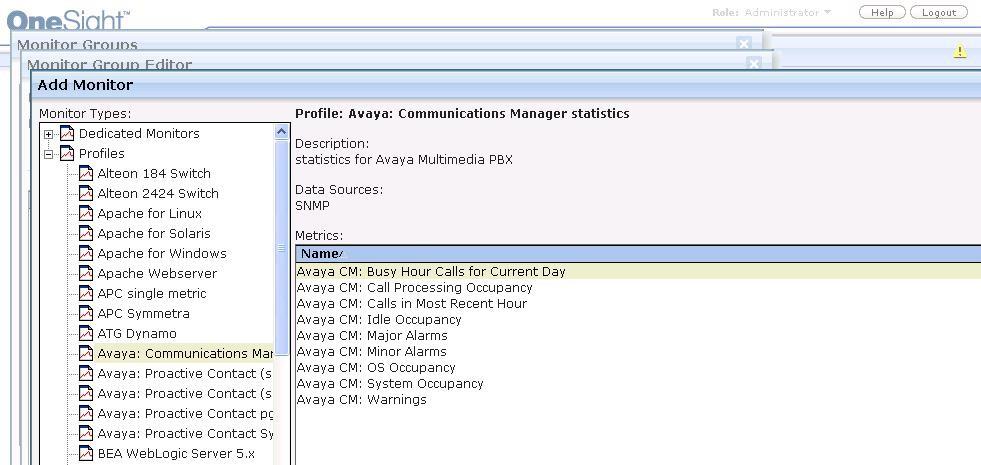5.3. Administer Monitor The Add Monitor screen is displayed. Select Profiles > Avaya: Communication Manager statistics from the left pane.