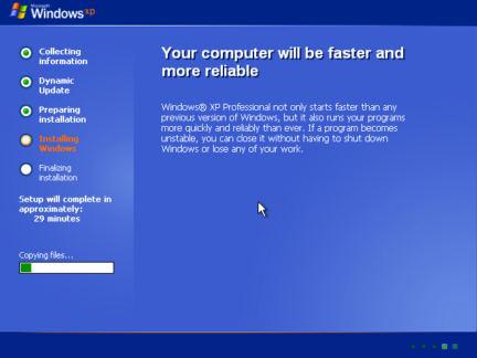 Windows completes the networking portion of the installation and moves on to its final tasks.