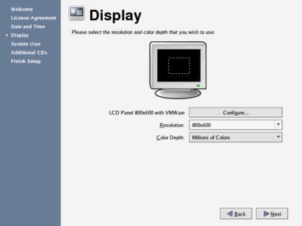 44. The 'Display' screen appears The Display screen gives you the opportunity to set your monitor type and preferred screen resolution.
