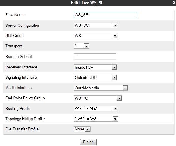 Flow Name: Enter a descriptive name. Server Configuration: Select a Server Configuration created in Section 6.2.5 to assign to the Flow. URI Group: Select the URI Group created in Section 6.2.1 to assign to the Flow.