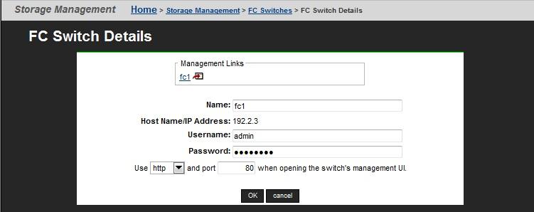 lists all FC switches that have been added to the System Monitor of the server/cluster. 2. As needed, display or modify the switch information.