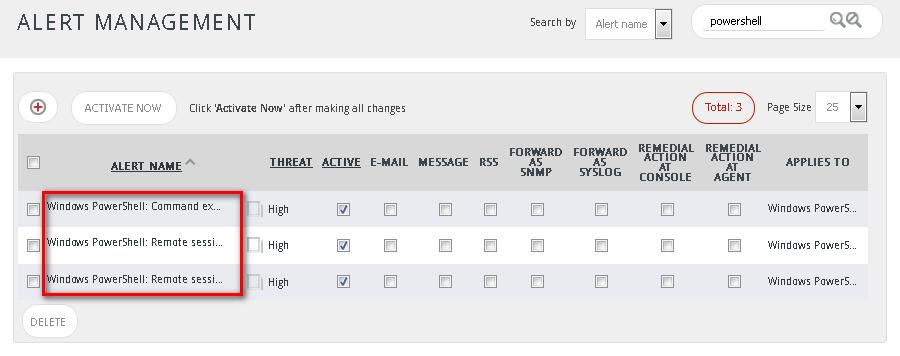 Verify Alerts 1. Logon to EventTracker Enterprise. 2. Click the Admin menu, and select Alerts. 3. In Search field, type powershell, and then click the button.
