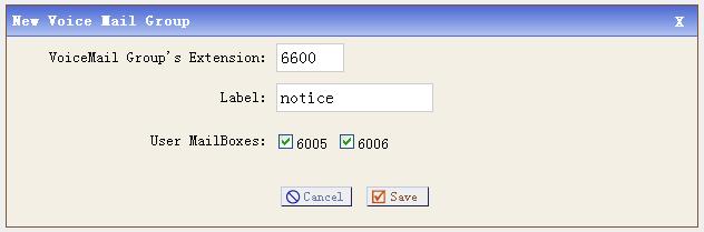 the illustration above. Below is what my VoiceMail Group configuration page looks like: From the above settings, I can dial 6600 to leave message for user 6005 and 6006. 3.