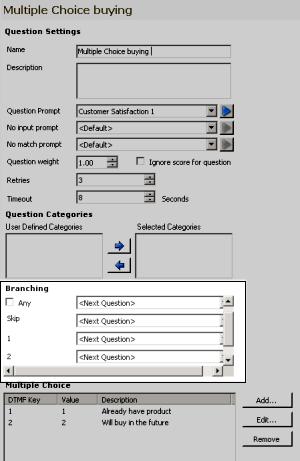 The Question Settings are displayed in the workspace, including the Branching options. 2.