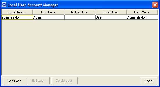 Chapter 3 Maintaining the Computer and Software Managing Local User Accounts in the SDS Software 2. Select Tools Local User Account Manager to open the Local User Account Manager dialog box. 3. Click Add User.