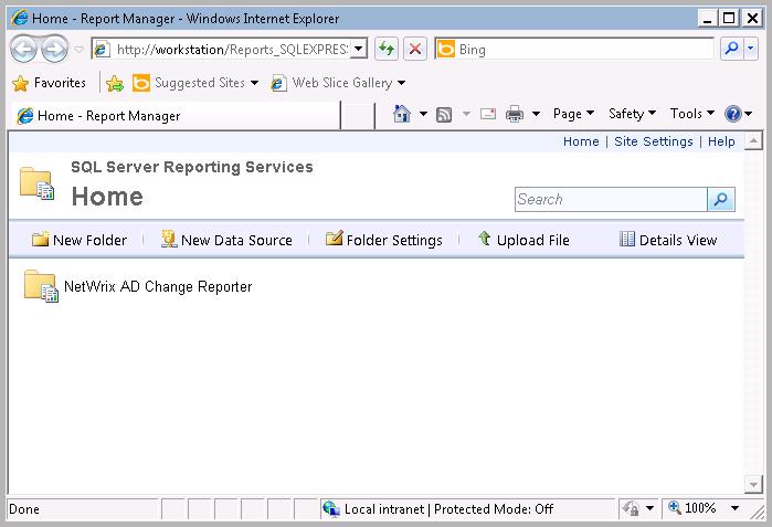 Figure 35: SQL Server Reporting Services Page Note: If you have other NetWrix change reporting modules installed, and if the Reports feature is enabled and configured for them, the SQL Server