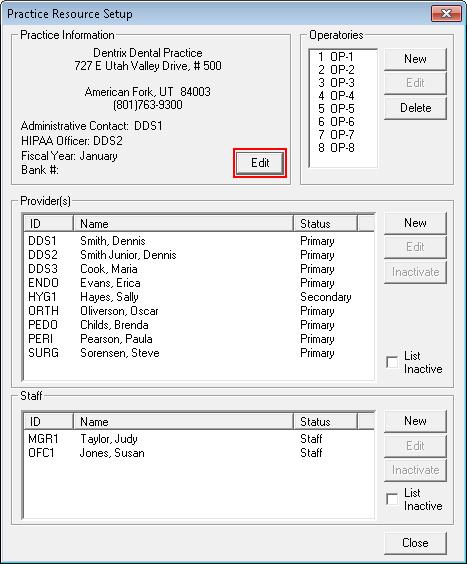 3. Enter Practice Fax a. Open Reports Module > Practice Resource Setup. The Practice Resource Setup dialog box will appear. Under Practice Information Click Edit > Type in practice fax number. 4.
