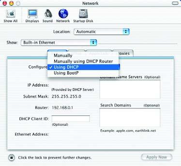 Networking Basics Selecting a Dynamic IP Address with Macintosh OSX Go to the Apple