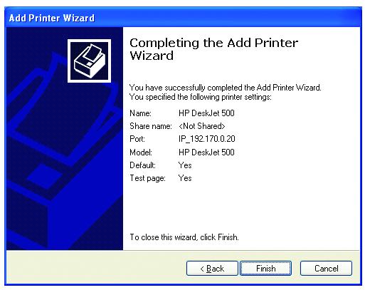 Click Next This screen will display information about your printer.